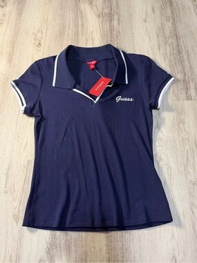 Guess Navy Short Sleeve Polo with White Trim